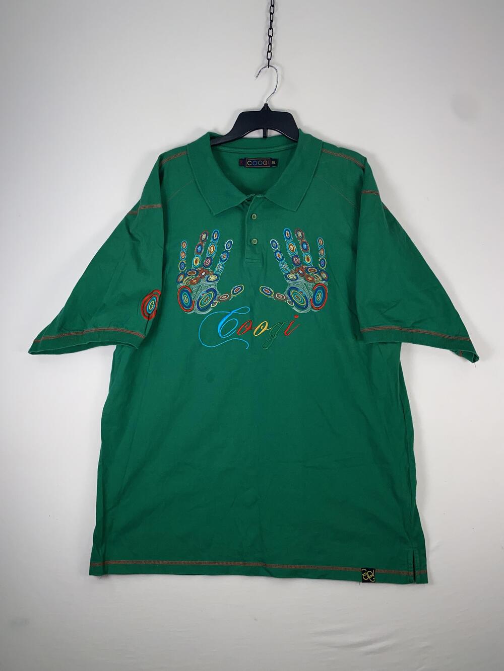 COOGI Polo Shirt Mens 3XL Green 100% Cotton Short Sleeve Embroidered Graphic